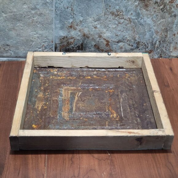 Turquoise Distressed Laugh Often Tin Metal on Wood Frame Hanging Wall Decor - Picture 5 of 11